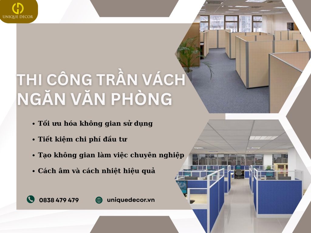 Thi công trần vách ngăn văn phòng tại Unique Decor