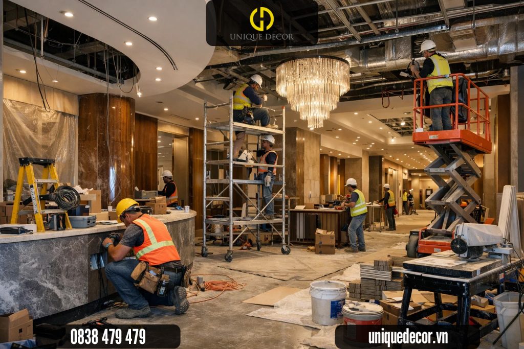 Thi công lắp đặt nội thất tại khách sạn