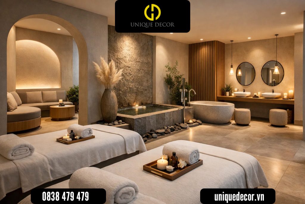 Thiết kế spa phong cách hiện đại xu hướng không gian tối giản nhưng đầy tinh tế
